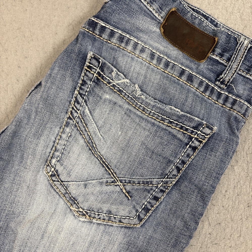 Bke Jeans Men Size 33R Blue Denim Jake Straight Whisker‎ Distressed